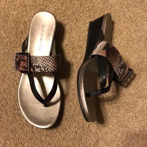 Silver sandals with snake print